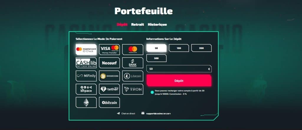 depot retrait casinozer